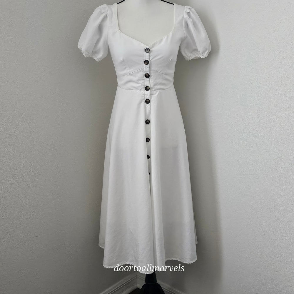 ASTR The Label Pippa Puff Sleeve Button Front Midi Dress XS Cottage Prairie - Picture 2 of 11